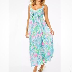 Lilly Pulitzer Sabrinah Coral Bay Multicolor Midi Dress Size 6 Preppy Resortwear